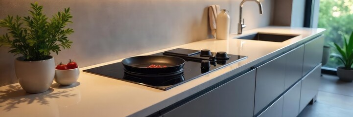 Sleek Modern Stovetop Integrated into Stylish Kitchen Countertops A Minimalist Cooking Space Design