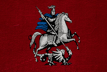 The official flag of Moscow, the capital of the Russian Federation, on the texture of a cracked wall. Conceptual collage