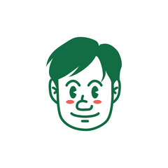 Vector illustration of a cartoon man’s face showing a mischievous, playful emotion with blushing cheeks. Perfect for emoji, sticker, mascot, or character design.