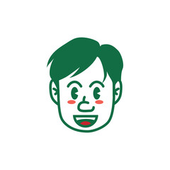 Vector illustration of a cartoon man’s face showing a mischievous, playful emotion with blushing cheeks. Perfect for emoji, sticker, mascot, or character design.