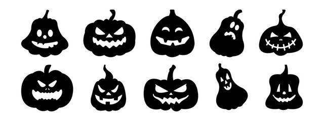 set of black halloween pumpkins.