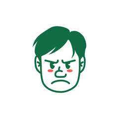 Vector illustration of a cartoon man’s face showing a mischievous, playful emotion with blushing cheeks. Perfect for emoji, sticker, mascot, or character design.