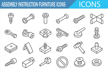 Home Furniture Build Icons — Outline Toolkit of Parts for Step-by-Step Manuals
