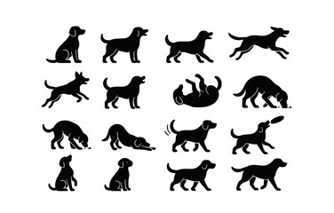 Obraz premium Silhouette dog collection: playful canine poses in black silhouette style