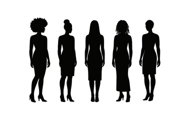 Diverse women silhouettes standing in stylish poses on white background