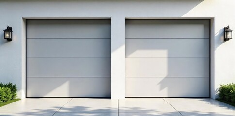 Modern double garage doors, sleek and stylish, open wide to reveal a clean, empty interior Perfect for home improvement, real estate, or architectural projects , sleek, contemporary, security