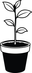 Vector Potted plant growing simple line art silhouette Illustrator