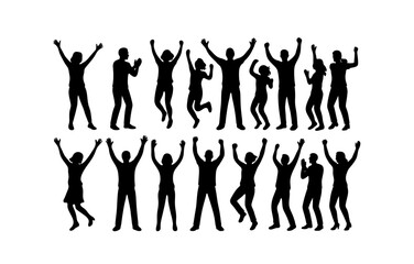 Silhouette of celebrating people jumping with joy