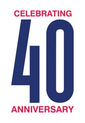 40 Years Anniversary Logo Template Design – 40th Celebration Icon, Stamp, Label with Ribbon, Birthday Greeting Card Sign & Symbol of 40