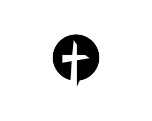 black and white cross logo icon with a circle surrounding it