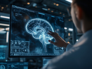 Futuristic Neuroscience Visualization on Monitor