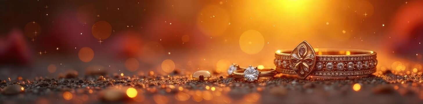 A radiant, sunlit scene depicting opulent jewelry and accessories, symbolizing a luxurious and cherished partner , golden earrings, emerald