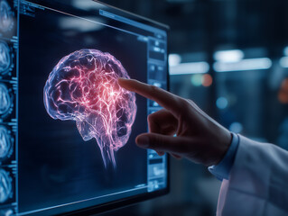 Neurologist Examining 3D Brain Visualization