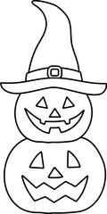 Cute Jack-o'-Lantern pumpkin with witch hat outline design isolated.
Stacked Halloween Pumpkins with witch hat outline icon vector.
Transparent background.