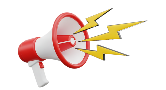 Red White Megaphone Yellow Lightning Bolts isolated on a transparent background