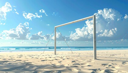 Beach soccer goal under a sunny sky