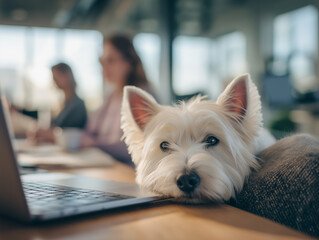 Pet-Friendly Workplace with Dog by Laptop