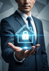 Man holding digital house lock suit