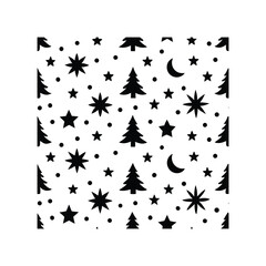 A beautiful holiday season pattern, showcasing a serene night with stars, trees, and moon, ideal for festive backgrounds or seasonal designs