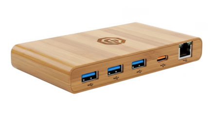 Wooden tech gadget isolated on transparent background