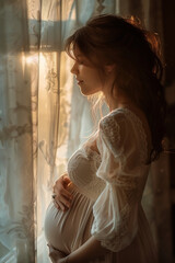 Anticipation and radiance a pregnant woman gazes through a sunlit window