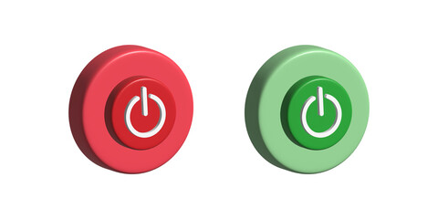 3D Power Buttons PNG – Transparent Background, Red and Green On/Off Icons Illustration