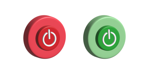 3D Power Buttons PNG – Transparent Background, Red and Green On/Off Icons Illustration