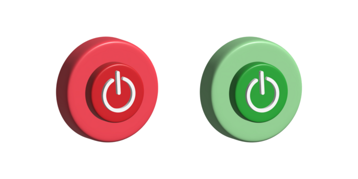 3D Power Buttons PNG – Transparent Background, Red and Green On/Off Icons Illustration