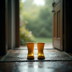 Yellow Rain Boots by Doorway