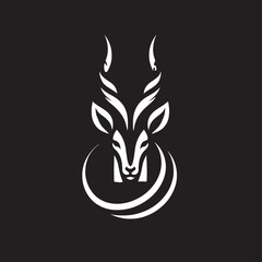 Deer head logo. Black and white vector illustration on dark background.