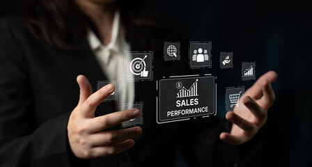 Digital sales performance dashboard showing sales performance metrics, performance trends, sales...