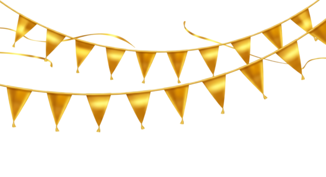 Golden Bunting Flags isolated on a transparent background