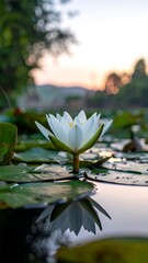 Beautiful White Water Lily in Pond.