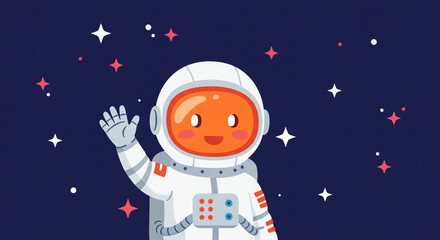 Naklejka premium Astronaut waving in space with stars