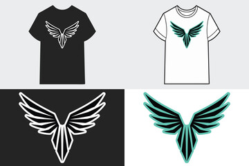 T-shirt mockups with geometric wing logo wings