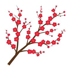 Beautiful Red Plum Blossoms Branch.