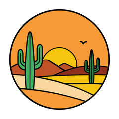 Golden sands stretch beneath a fading sky as the sun dips behind cactus-dotted dunes. Warm oranges and deep purples glow across the quiet, breathtaking Mexico desert horizon.
