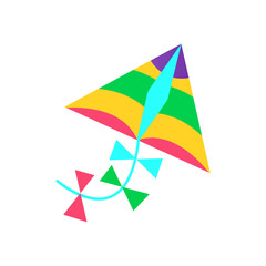 Colorful Kite Flying High in the Sky with Ribbon Tails and Geometric Patterns