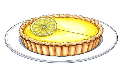 Hand-drawn lemon tart on a plate