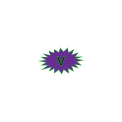Purple starburst with bold letter Vicon emblem shape