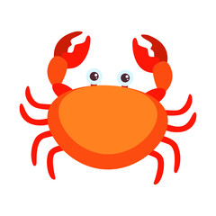 A bright orange crab with big blue eyes, cartoon style, isolated on a white background, cute and playful