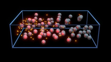 Electrical resistance. Superinsulator. Electrons flow and collide with atoms. Energy flowing and colliding with static atoms. 3d illustration render.