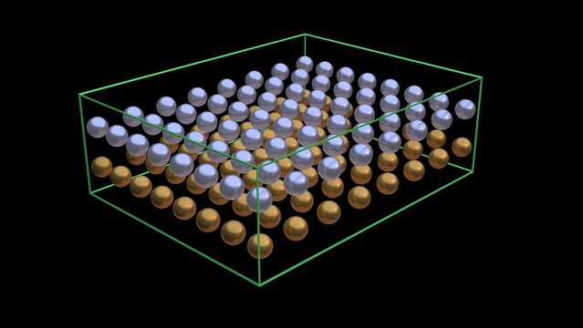 Orderly arrangement of atoms. Atomic array - ordered structure. Evenly spread particles superconductor material. Double layered material. 3d render illustration.