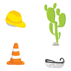 Safety Equipment and Desert Plant Icons for Construction and Outdoor Work