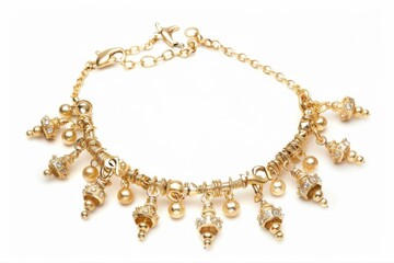 Golden Charm Exquisite Bracelet with Dangling Baubles Elegant Jewelry on on transparent background