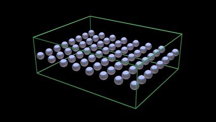 Orderly arrangement of atoms. Atomic array - ordered structure. Evenly spread particles. Superconductor material. Single layered material. 3d render illustration.