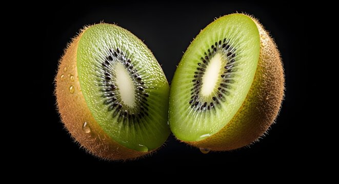 flying Fresh kiwi fruit sliced in half,  - Powered by Adobe