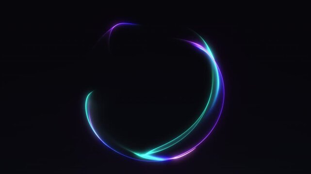Vibrant glowing purple blue and green gradient sphere with flowing particle energy lines. Abstract futuristic orb loop animation in 4K.