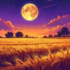 Golden Wheat Field at Night.