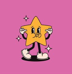 Groovy space star character. Flat vector illustration.